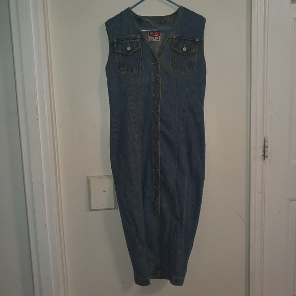 Revolt Dress Denim Jean Size Large Button Pockets Long - Picture 5 of 14